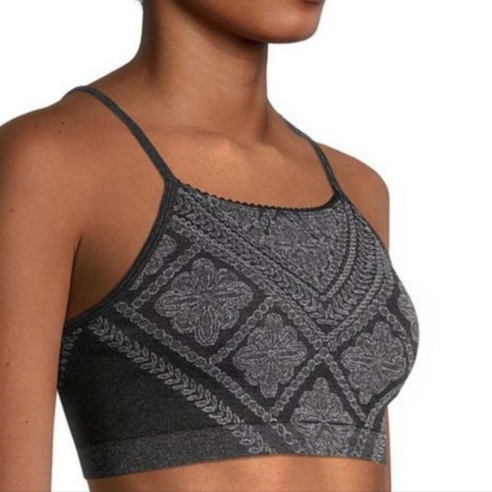 No Boundaries Boho Hippie Festival Floral Textured High Neck Bralette Bra S